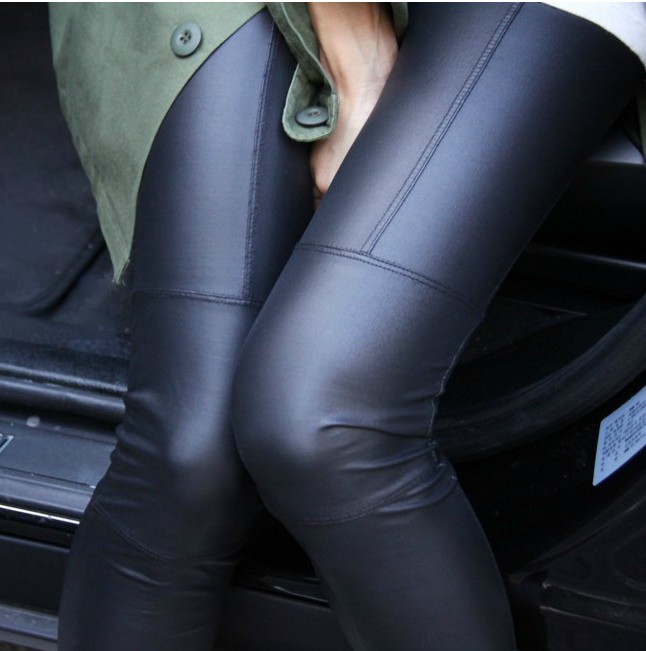 Free shipping Quality slim all-match dull basic leather pants legging