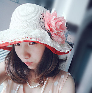 free shipping Quality sweet two-color flower lace hat female summer sunbonnet