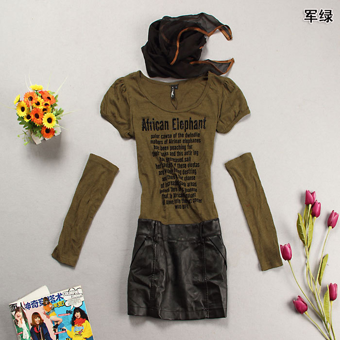 Free shipping Quality women's faux leather slim one-piece dress