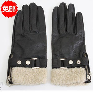 Free shipping R4197 autumn and winter women's classic black leather gloves