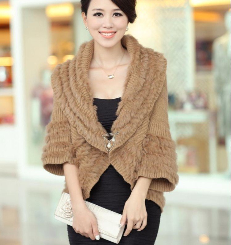 Free Shipping rabbit fur knitted outerwear knitted sweater / Female cardigan plus size cape