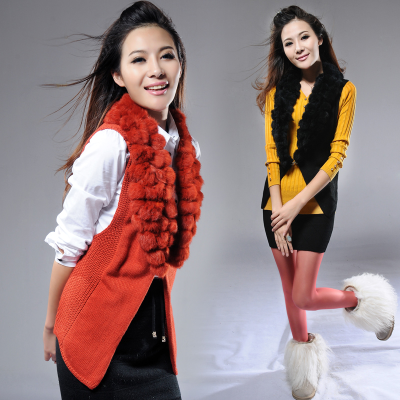 Free shipping Rabbit fur patchwork sweater sleeveless vest