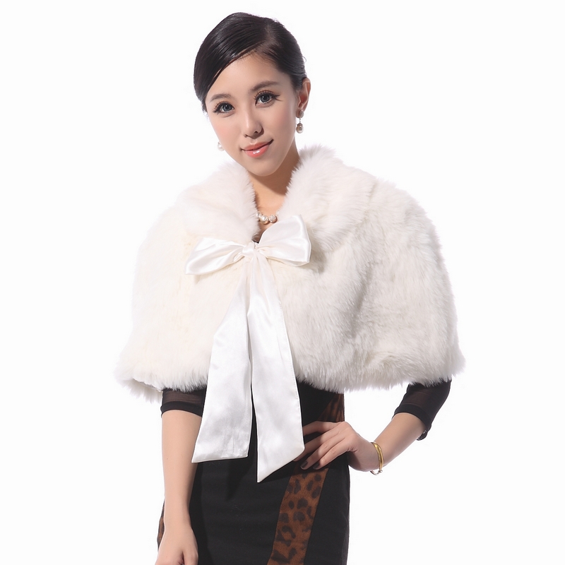 free shipping Rabbit fur shawl fur waistcoat banquet bride white cape lacing large cloak elegant fur overcoat outerwear