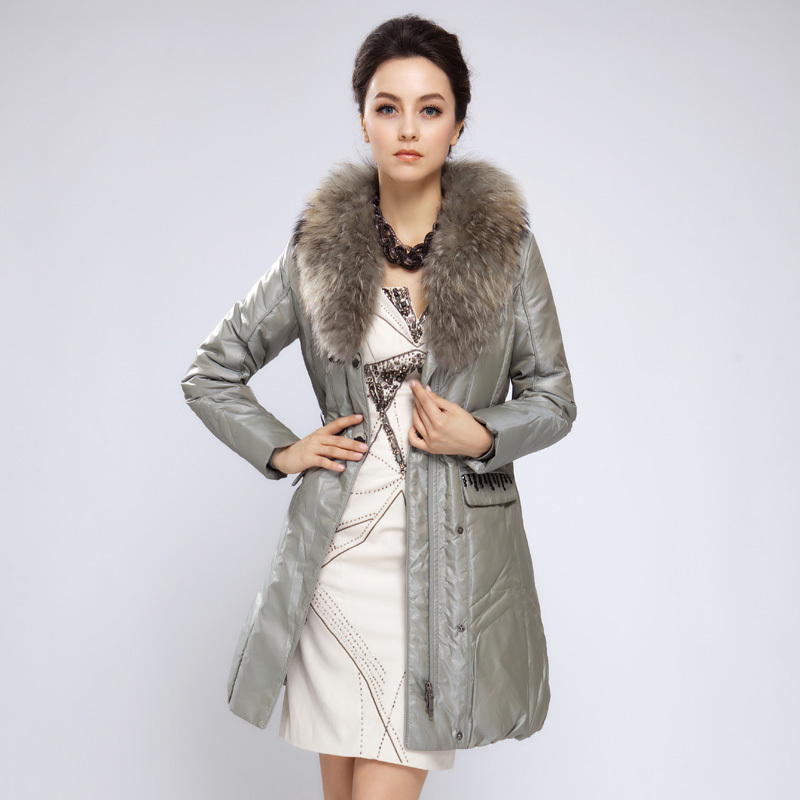 Free shipping! Raccoon fur slim medium-long down coat female thickening