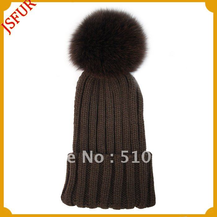 Free Shipping Real fox fur pom poms in 12cm, 50% wool fashion winter hat, Warm and Beauty