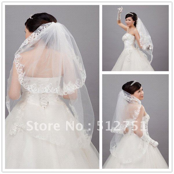 Free shipping Real In Stock 2 Layers tulle veil Bridal Veils Veil For Wedding Dresses Bridal Gowns TS010