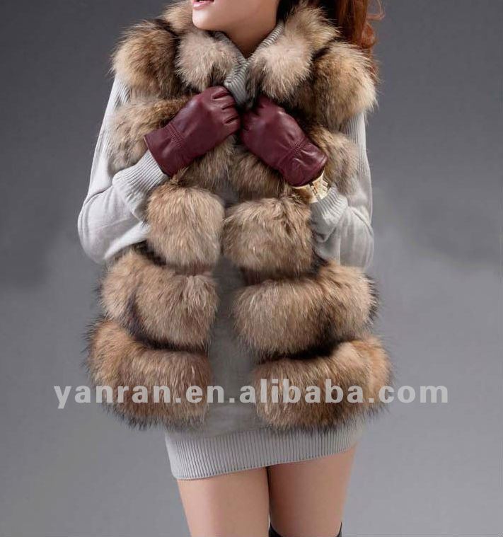 Free shipping Real raccoon dog fur vest Natural color YR-432A ~wholesale~retail~OEM