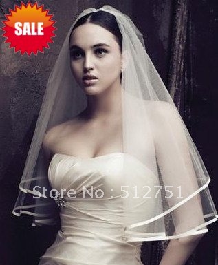 Free shipping Real Sample In Stock 2 Layers Bridal Veils Pearls Ribbon Edge Veil For Wedding Dresses Bridal Gowns