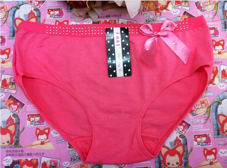 Free shipping red 85% cotton 15% nylon women bow panties fashion underwear solid briefs free size12pcs/lot