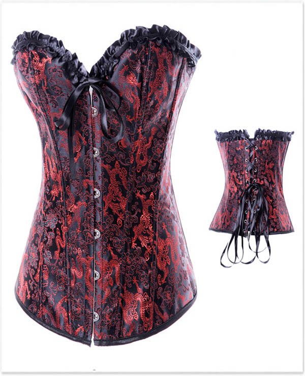 Free Shipping Red and Black Brocade Pattern Overbust Corsets - 2799