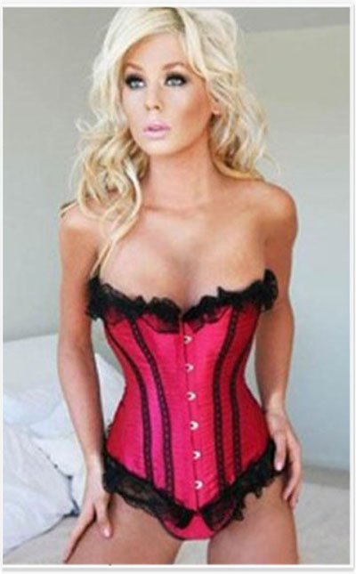 Free shipping Red and black flower overbust corset - qm036red