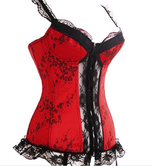 Free shipping!! Red and Black lace up corset with lace detail Sexy Noble Party Bustier 8157