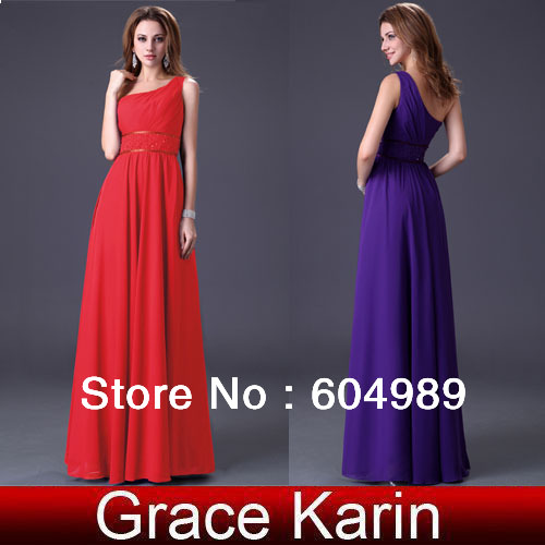 Free Shipping! Red and Purple Charming Grace Karin Ladies One Shoulder Chiffon Formal Gown Wedding Party Evening Dress CL2015