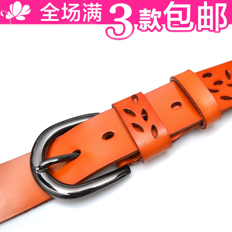 Free shipping Red belt genuine leather strap Women women's belt women's strap cowhide cutout all-match belt