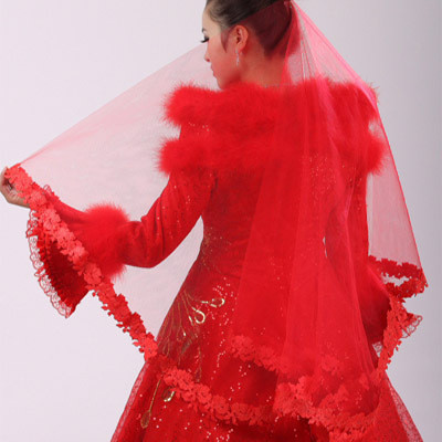 Free shipping Red bridal veil big laciness 1.5 meters veil