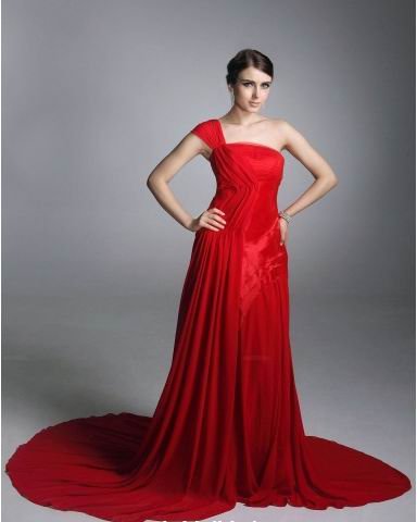 Free Shipping Red Corset Design Long Length One Strap Modern Stunning Evening Dress In Stock