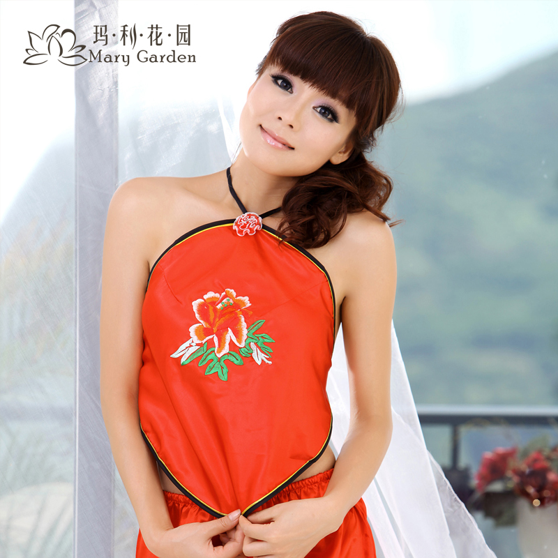 Free shipping Red embroidered women's adult apron underwear sleepwear lounge