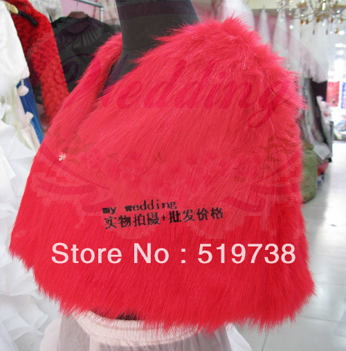 Free shipping red faux fur wedding shawl party winter wrap