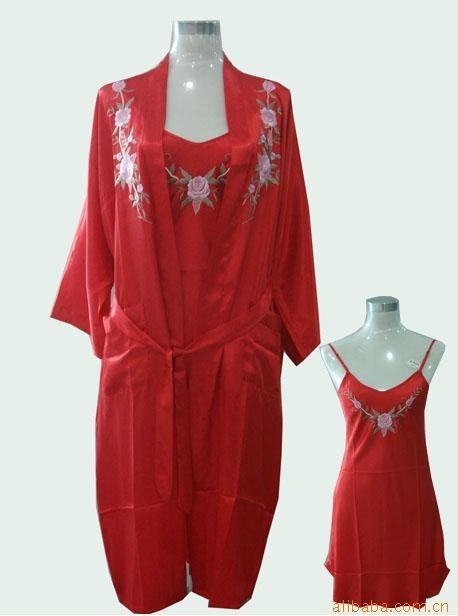Free Shipping Red New Chinese Women's Silk Satin Eambroider Kimono Robe/Gown S M L XL XXL XXXL D0208