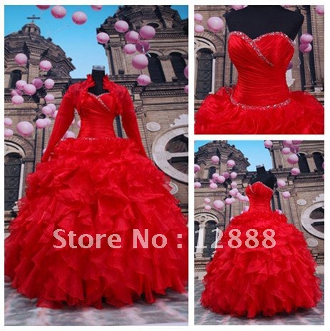Free Shipping Red Quinceanera Dress Gown Custom Made