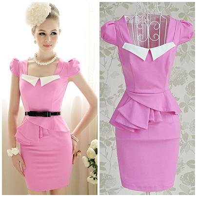 Free shipping red sheath cute white square collar ruffles ladies slim puff short sleeve working mini dress new fashion 2013