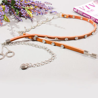 Free Shipping Red tassel decoration thin belt all-match brown fashion rhinestone women's genuine leather belly chain y738