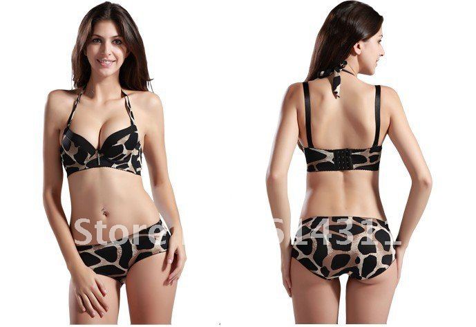 Free shipping Removing The Halter leopard bra gather adjustable bra