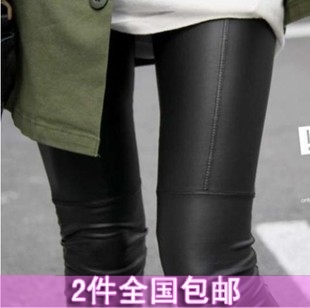 free shipping Repair leather patchwork legging plus velvet thickening thermal ankle length trousers faux leather pants