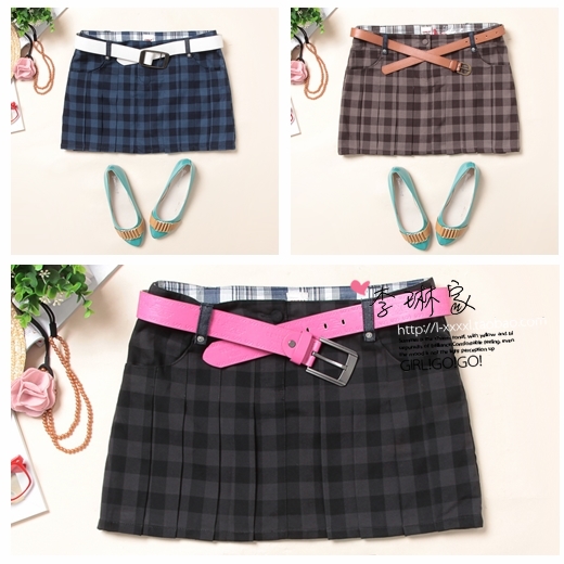 Free shipping retail 76 - 94 fashion preppy style plaid pleated skirt