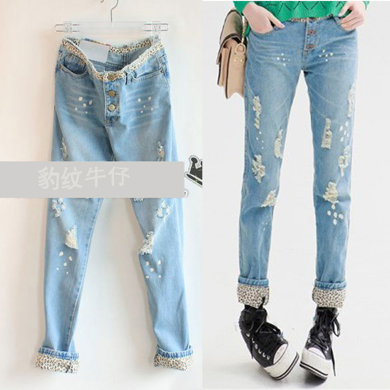 FREE SHIPPING! Retail and Wholesale! 2013 vintage paint three button leopard print casual jeans (667) 26-30