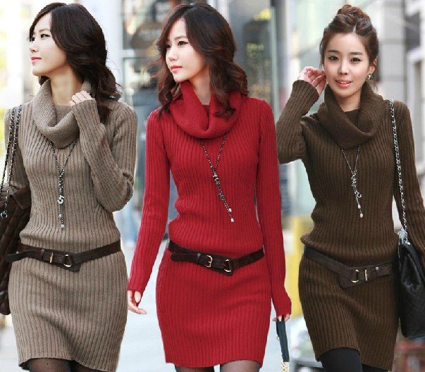 FREE SHIPPING! Retail and Wholesale! Autumn new package hip high collar sweater coat sweater dress