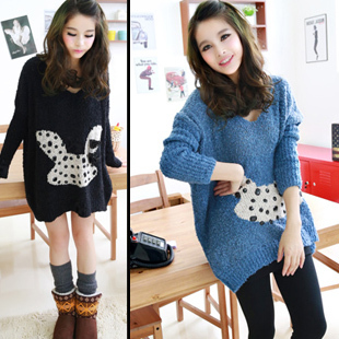 FREE SHIPPING! Retail and Wholesale! autumn women's cartoon rabbit loose V-neck pullover sweater