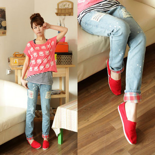 FREE SHIPPING! Retail and Wholesale! light blue plaid roll up hem jeans