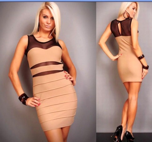 FREE SHIPPING! Retail and Wholesale! sexy skin color spandex transparent sexy o-neck sleeveless one-piece dress 2386