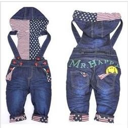 Free shipping Retail Spring and autumn smiley child overalls baby denim trousers small children's clothing/jeans 2colors