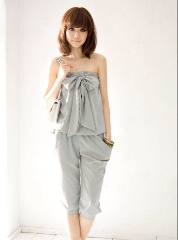 free shipping Retail summer popular sweety solid sleeveless chiffon 2 color women's Casual tube  jumpsuit