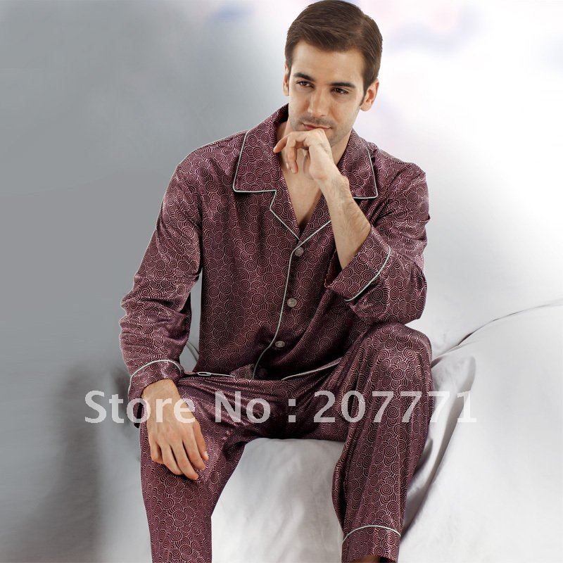 Free shipping ,  Retail  top quality male silk sleepwear ,  men silk nightgown