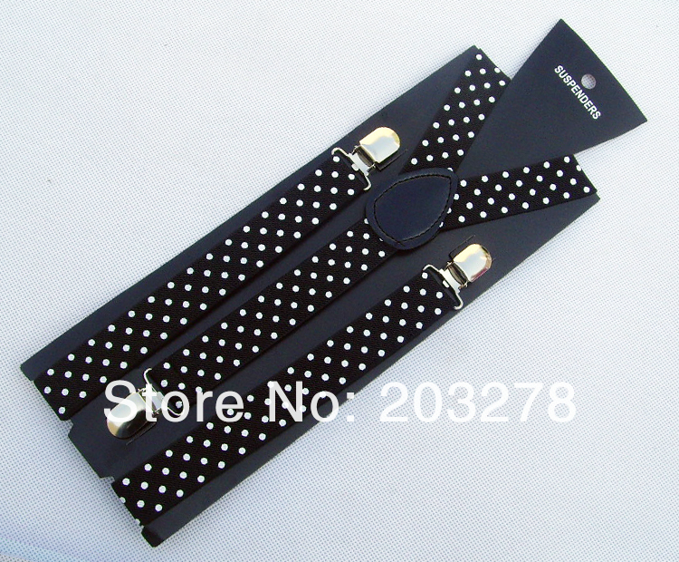 free shipping retail white dot black braces suspender brace adjustable unisex gallus 2.5cm
