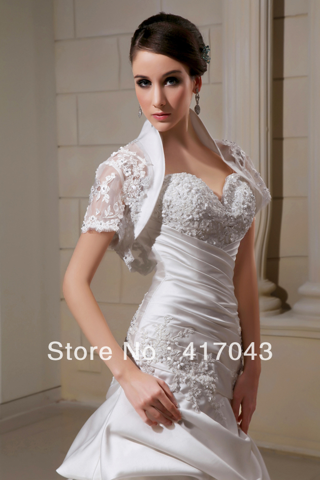 Free Shipping Retail Wholesale Organza Short  Sleeves Wraps 2013 Spring New Design Wedding Dress Wraps