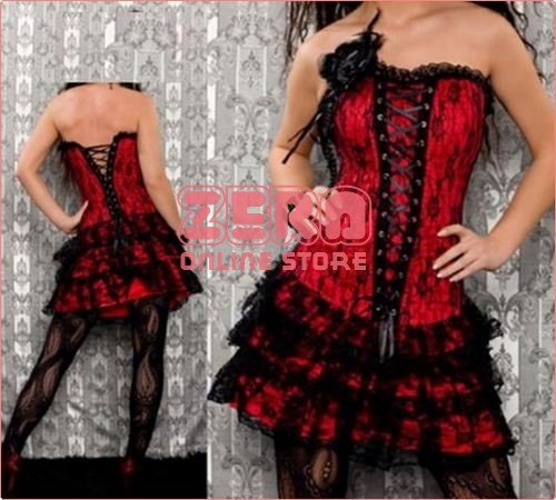 Free shipping! Retail & Wholesale Sexy Lingerie Jewelry Red Corset Dress Bustier+G-String+Brooch #2176