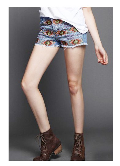 Free Shipping Retro national wind embroidery diamond denim shorts FM120364