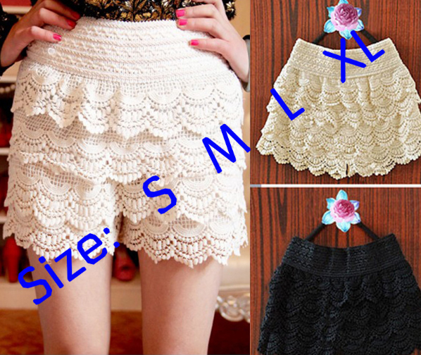 Free Shipping!Retro Sexy Fashion Mini Tiered Layered Knitted Crochet Short Skirt Under Safety Pants Skorts S M L XL
