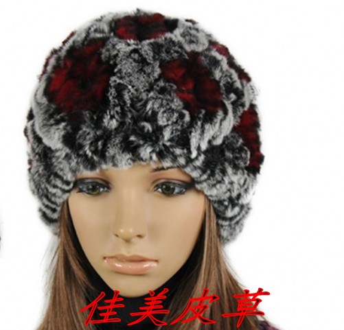 Free shipping Rex rabbit hair knitted winter ear protector cap fur hat Women thermal winter