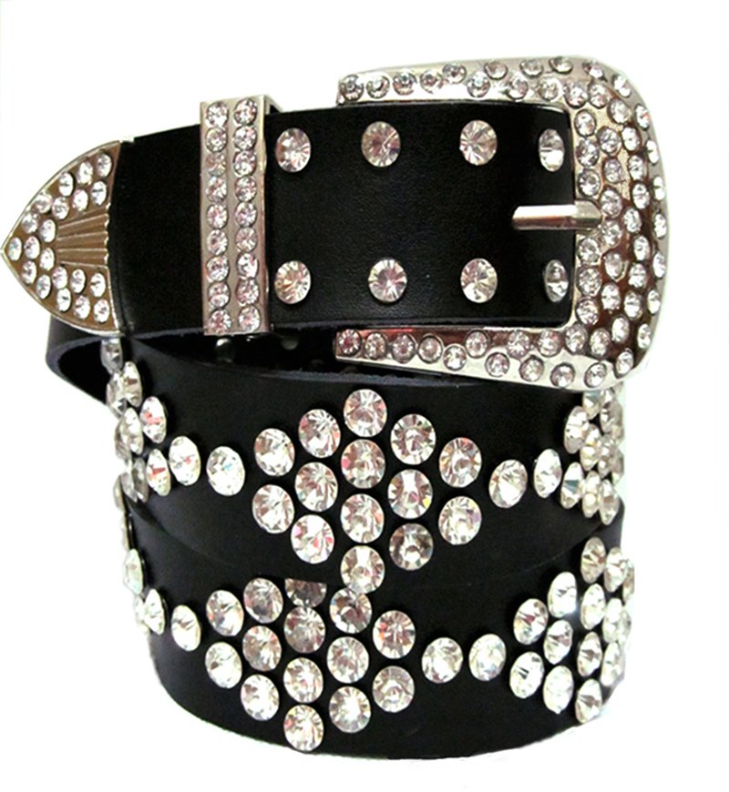 free shipping rhinestone genuine leather belt for women, lady cow leather crystal belt