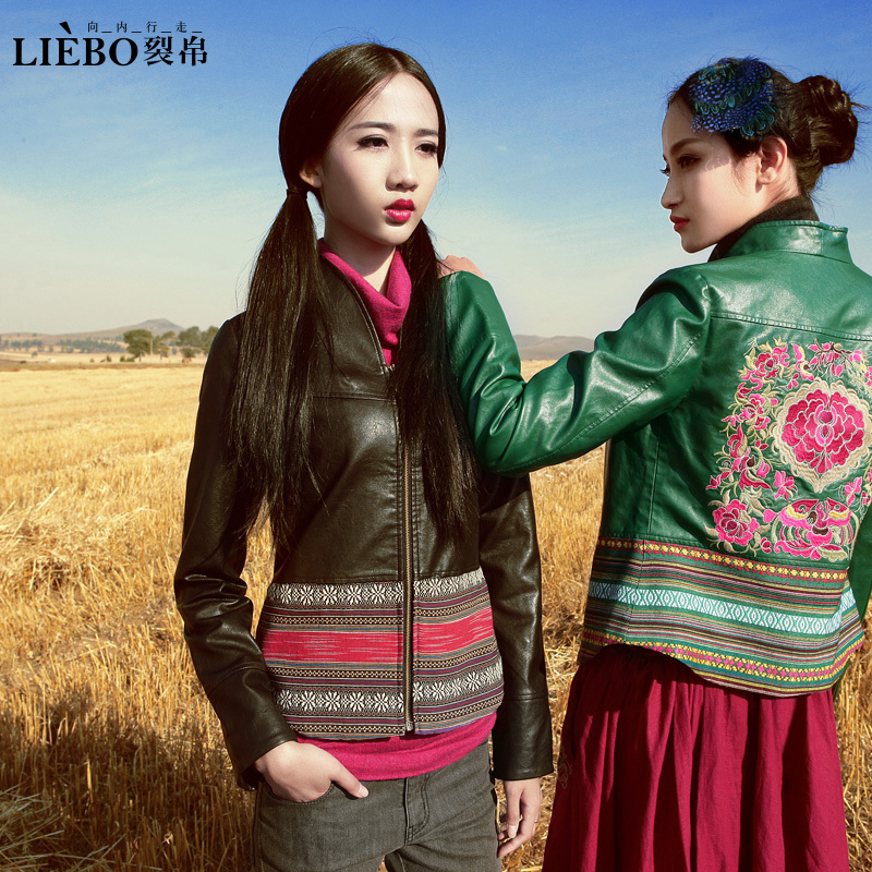 Free shipping RIP PU outerwear embroidered short design leather clothing outerwear 24110035