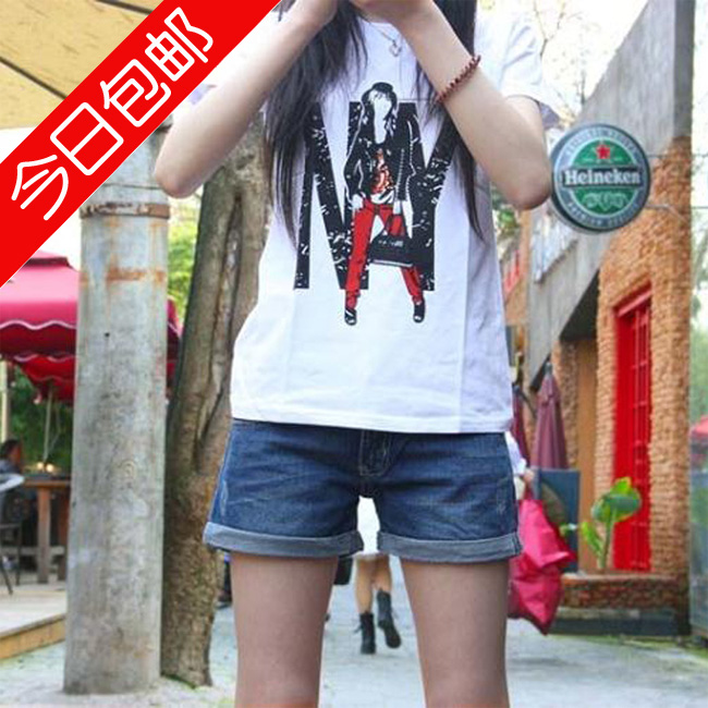 free shipping Roll-up hem hole casual loose buttons denim shorts female thin single-shorts autumn and winter