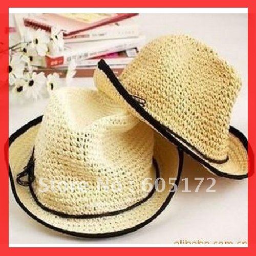 Free Shipping~Romance black edge straw Lady cap,anti-UV sun beach hat,summer wide brim cap in 2 colors,10 pcs/lot RT503