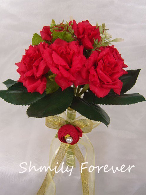 Free Shipping! Romantic Red Rose Flower Wedding Bouquet,Bridesmaid Bouquet for wedding party