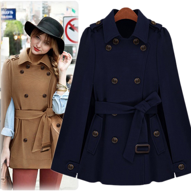 Free Shipping Rooshine 2013 autumn and winter trench fashion slim epaulette double breasted poncho trench