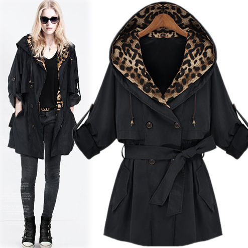 Free Shipping Rooshine 2013 spring and autumn trench fashion vintage leopard print loose lacing double breasted trench